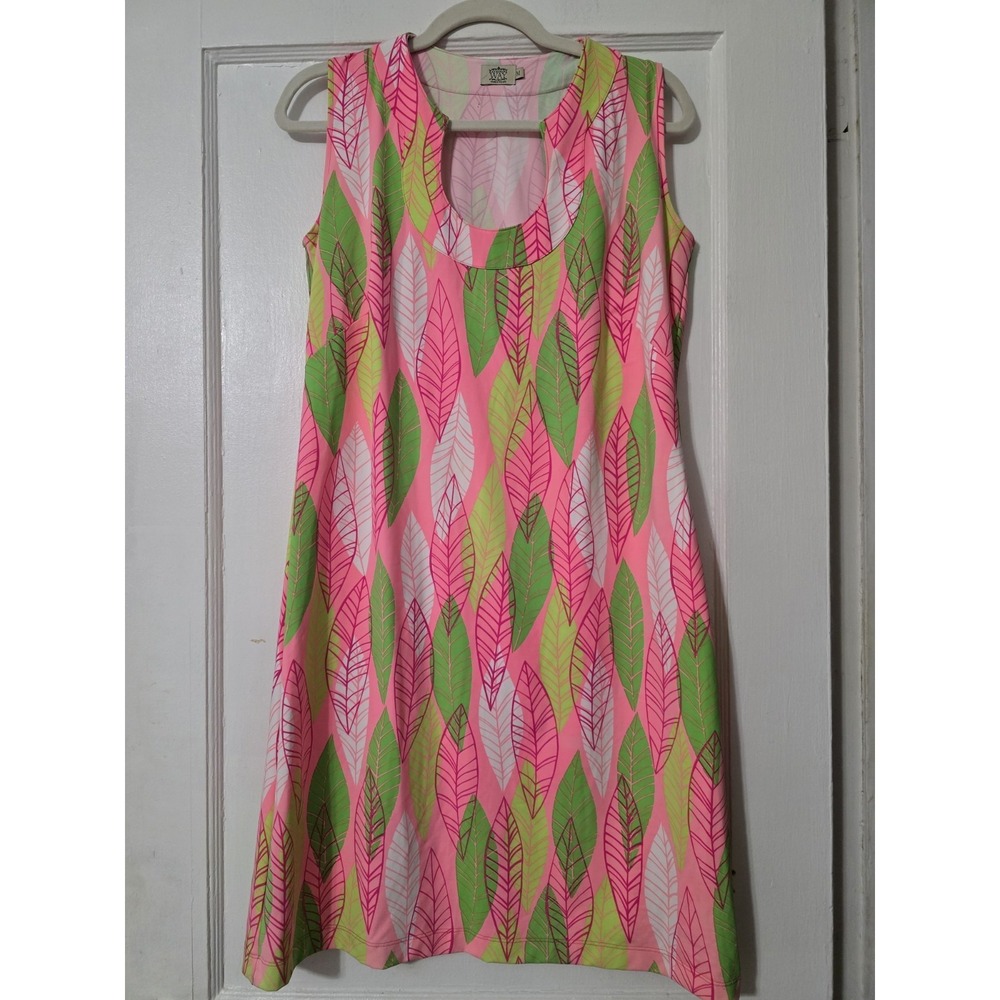 Katherine Way Leaf Print Sleeveless Dress - Size M Tropical Beach Vacation